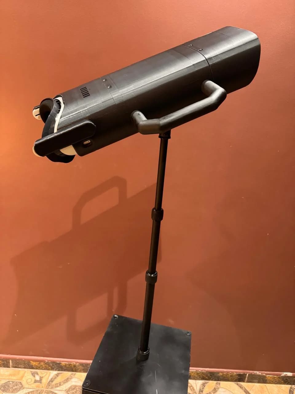 Completed Aseer Quartet telescope with handles and a floor stand