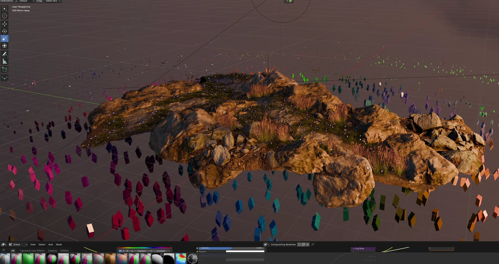 3D production viewport showing Aseer mountain terrain and scene elements